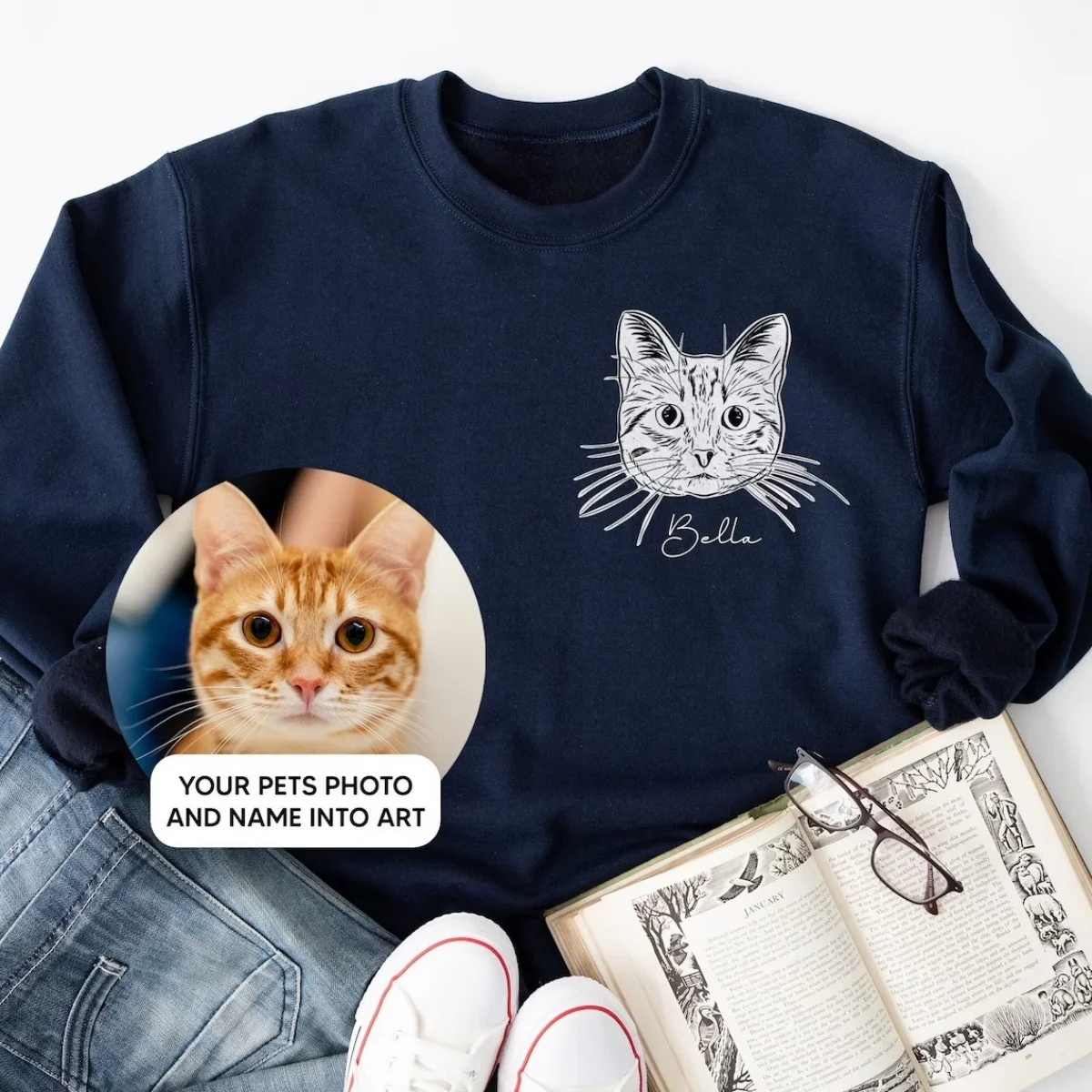 

Custom Pet Portrait shirt, T-shirt with pet photo and name, custom pet hoodie, Custom cat shirt Using Pet Photo + Name, Dog Port