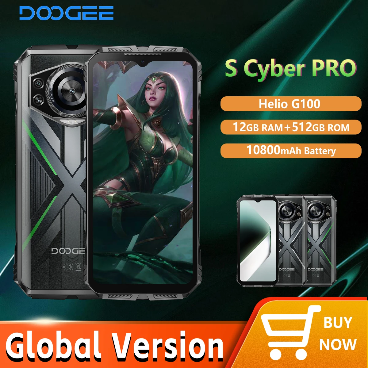 DOOGEE S Cyber Pro Rugged Phone 12GB 512GB Helio G100 6.6'' FHD+ 120Hz IPS 10800mAh Large Battery 33W Charge NFC Smartphone