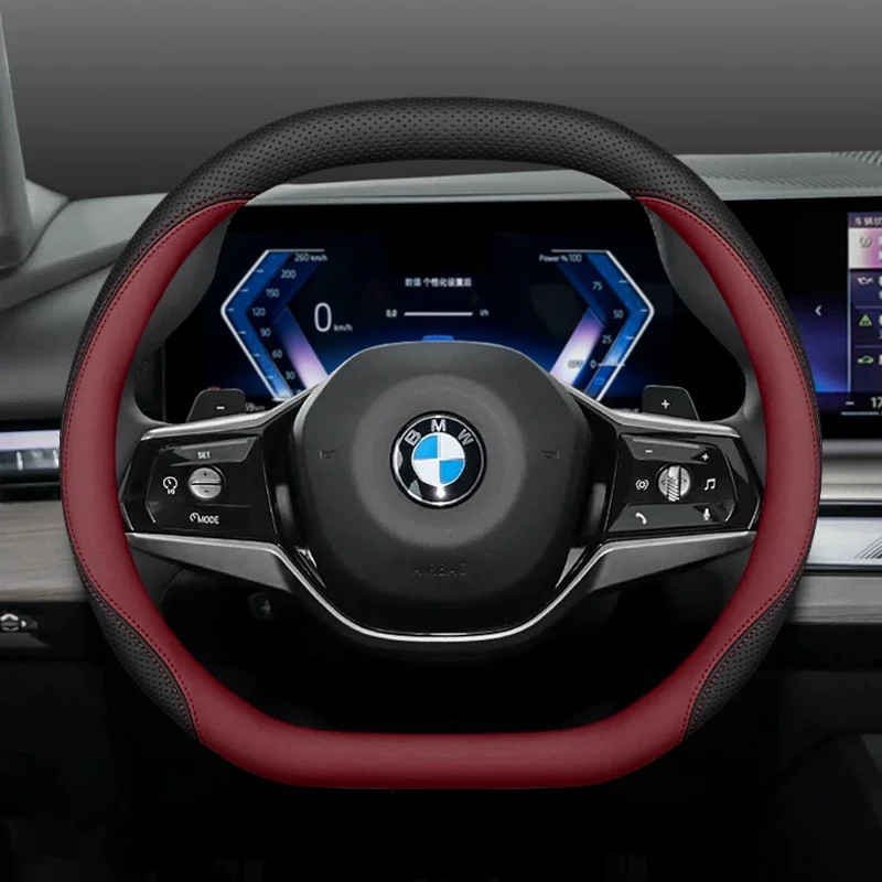 2026 New For BMW Double D Shape Car Steering Wheel Cover Sport Style Perforated Napa Leather Breathable Car Interior Accessories