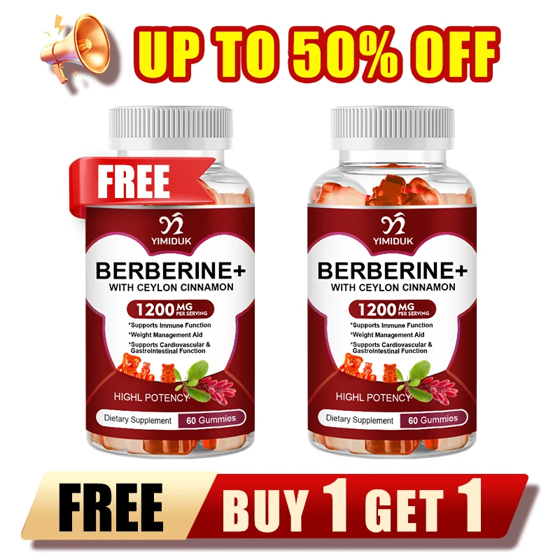 Berberine Gummies with Ceylon Cinnamon 1200mg High Potency Berberine HCL Supplement for Immune Support, Vegan, 60 Count