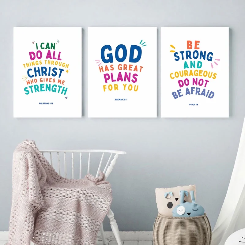 Christian Education Bible Verse Canvas Wall Art for Kids Catechism Class Preschool Sunday School Decor Church Scripture Poster