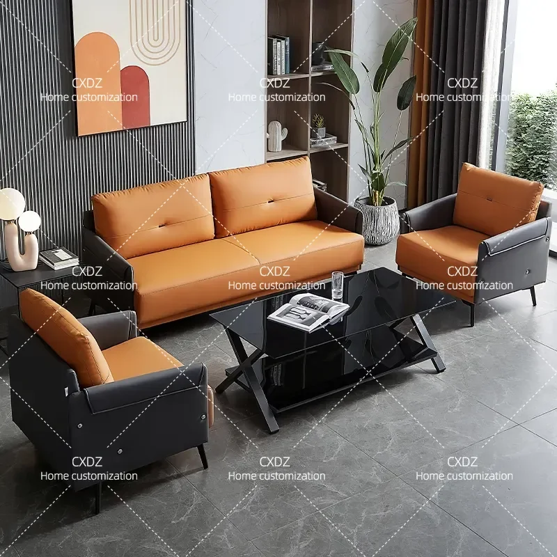Nordic Leather Office Sofa and Coffee Table Set 3 Seater Light Luxury Reception Meeting Room Business Guest Negotiation