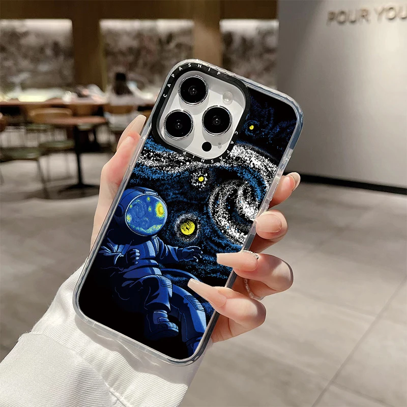 Astronauta galáxia silicone caso claro para iphone 11 12 13 15 16 pro max 15plus carregamento magnético sem fio capa macia à prova de choque