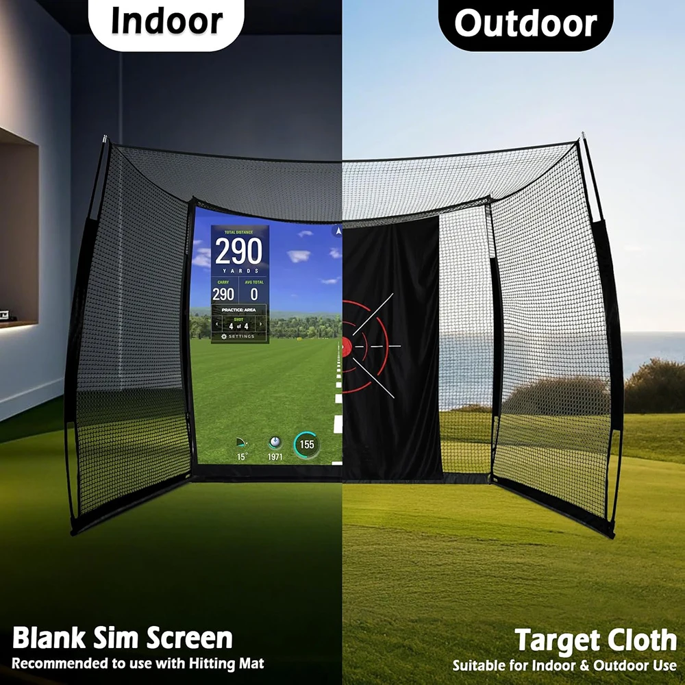 Golf Simulator Cage, Multi-Sport Net for Golf, Baseball, Softball, Portable with Impact Screen, 10x10x10 Feet