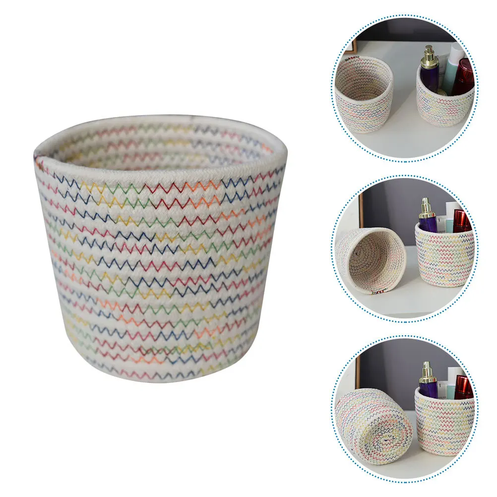

Cotton Rope Woven Small Desktop Storage Basket Sundry Organizer Makeup Brush Holder Decorative Table Organizer Basket