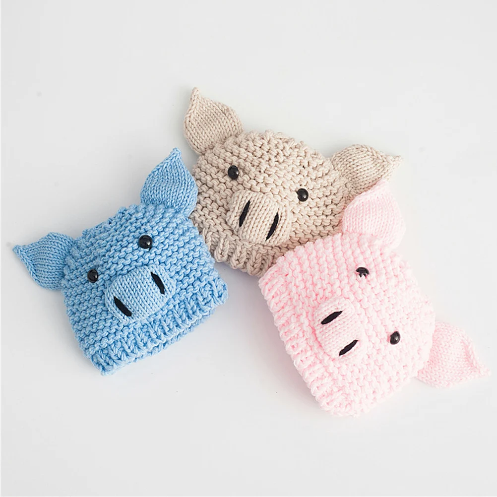 

Baby Knitted Hat Adorable Pig Design Newborn Photo Props Cute Handmade Wool Comfortable Fashion Photography Outfits Infant Wear