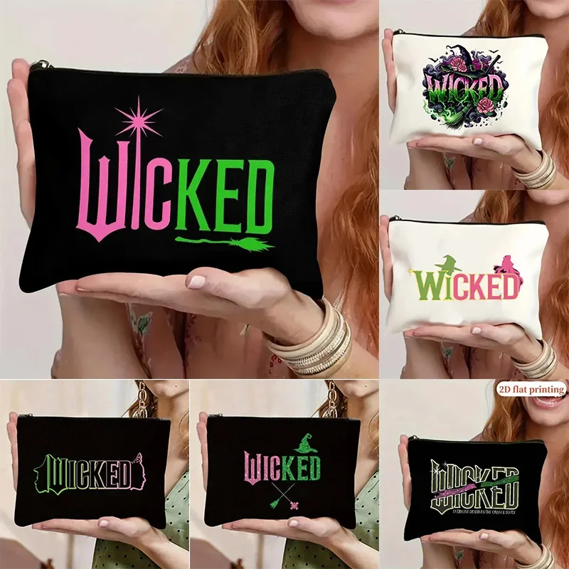 

Wicked Inspired Canvas Makeup Bag Lightweight Zippered Cosmetic Pouch for Party Favors & Magic Wand Storage, Party Accessory