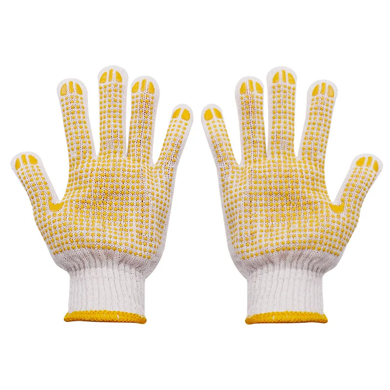 non-slip dispensing plastic gloves, yellow PVC bead gloves, plastic cotton yarn wear-resistant and non-slip labor insurance glov
