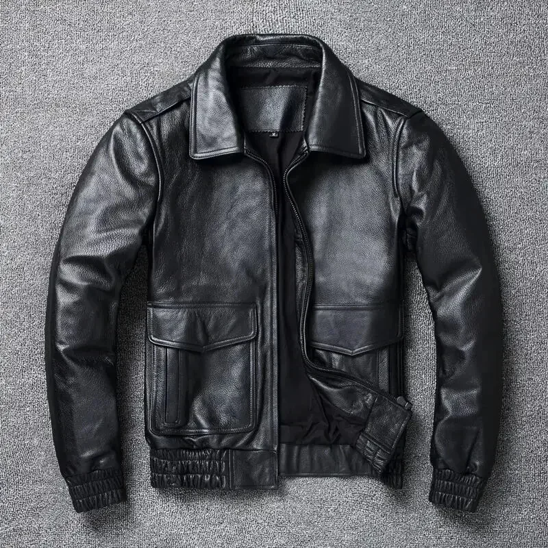 Plus Size 8XL Leather Jacket Men Flight 100% Cowhide Black Man Skin Coat Autumn Male Clothing Asian M060