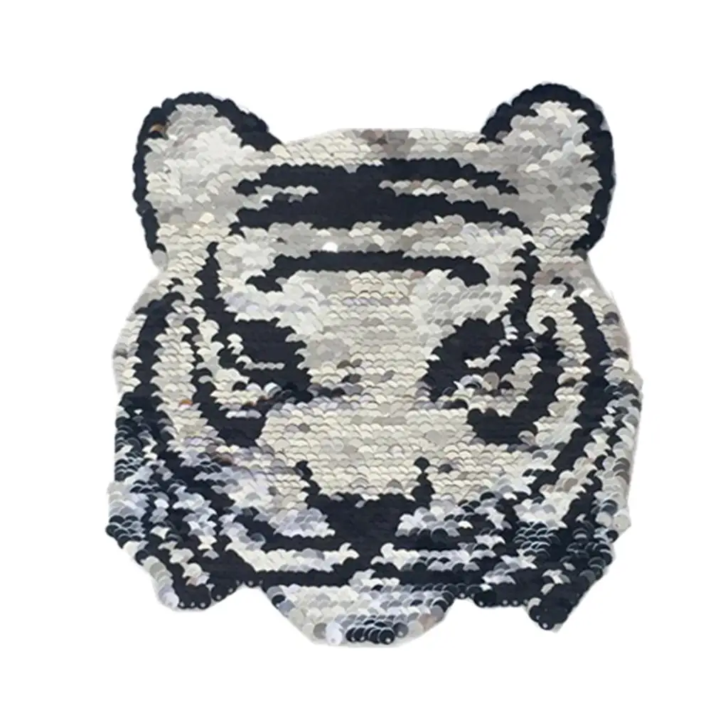 Prettyia Tiger Cartoon Sequins Embroidered Sew On Patch Reversible Applique