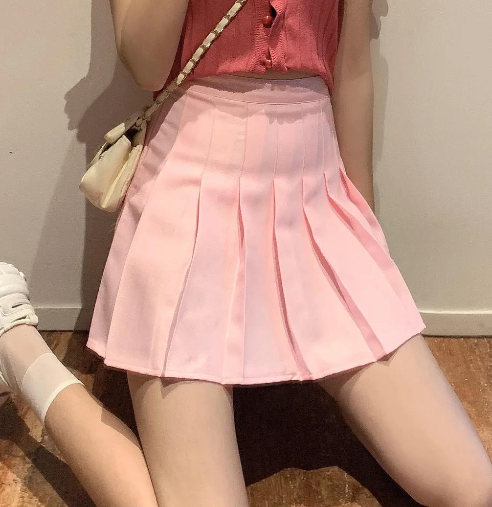 Sweet Women Pleated Skirts Summer High Waist Ladies Girls Mini Short Skirt Preppy Style Chic Women Mini Skirts Solid Color Skirt