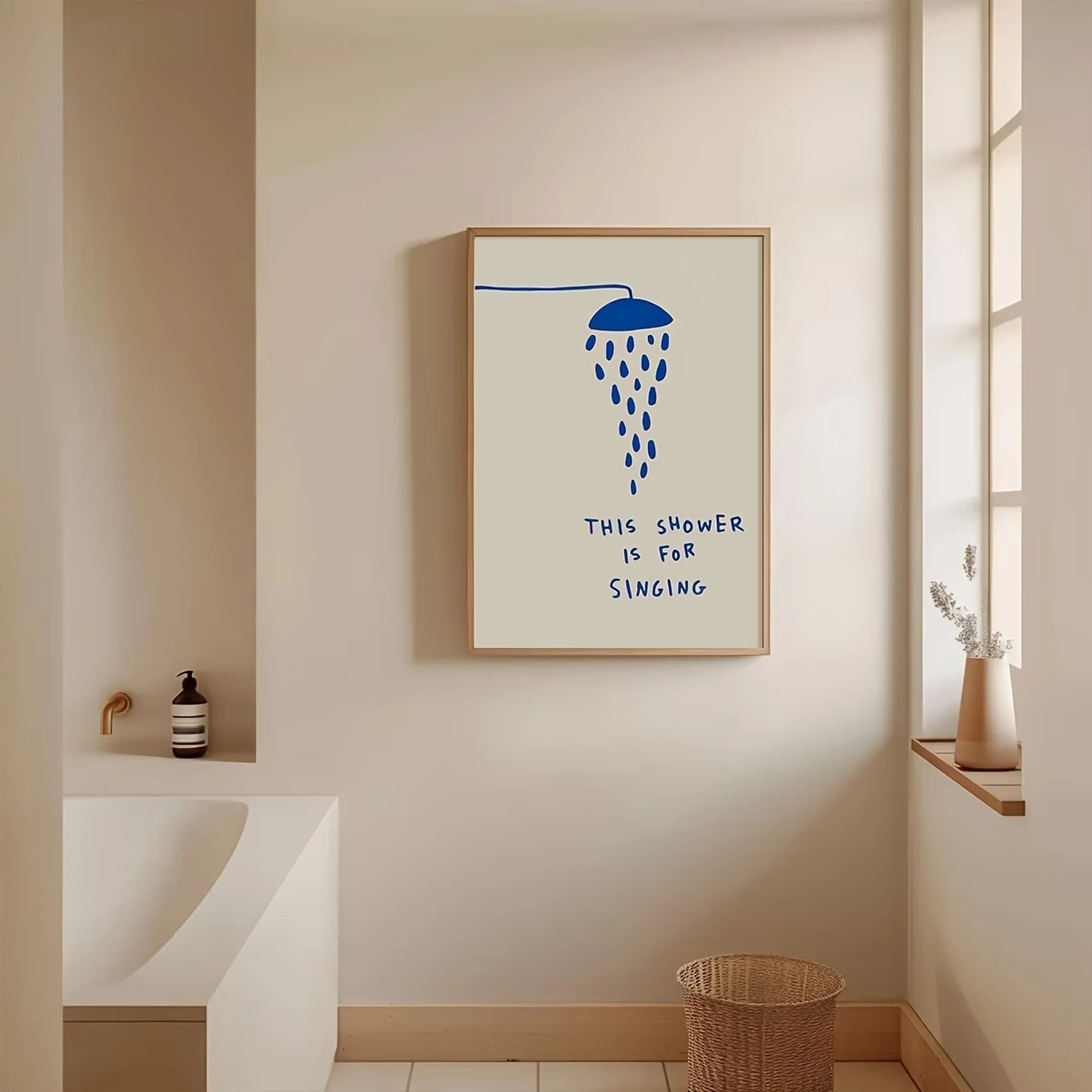 Modern This Shower Is For Singing Hand Drawn Shower Wall Art Print Canvas Painting Poster Picture For BathRoom Home Decor