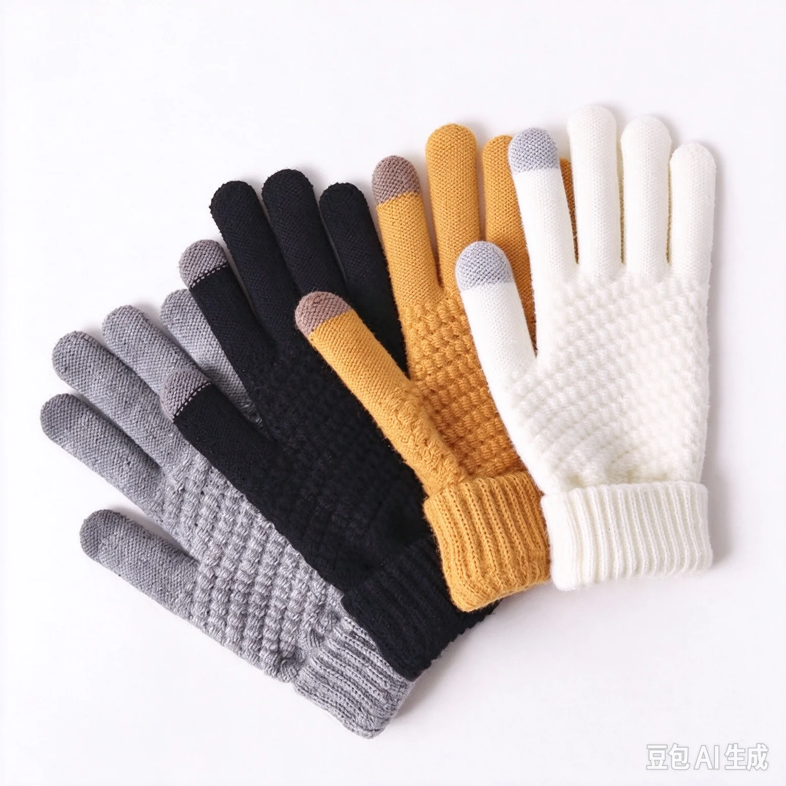 Men Women Winter Warm Gloves Pineapple Texture Fleece Lined Full Finger Knitted Touchscreen Gloves for Cycling Run Daily Commute