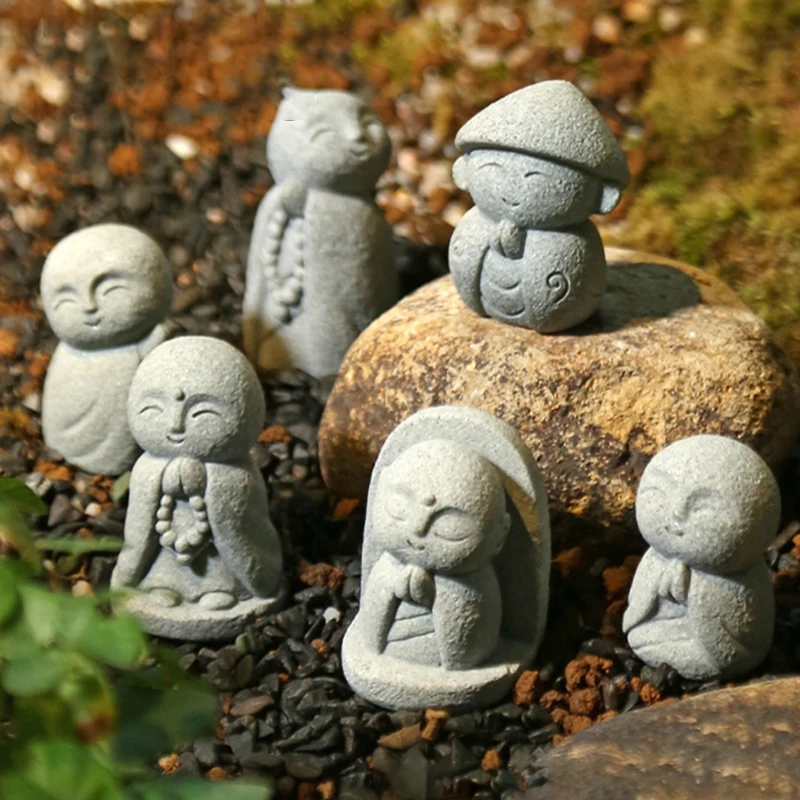 Buddha Statues Cute Little Jizo Buddha Sculpture Figurines Garden Ornaments Japanese Buddha Ksitigarbha Aquarium Bonsai