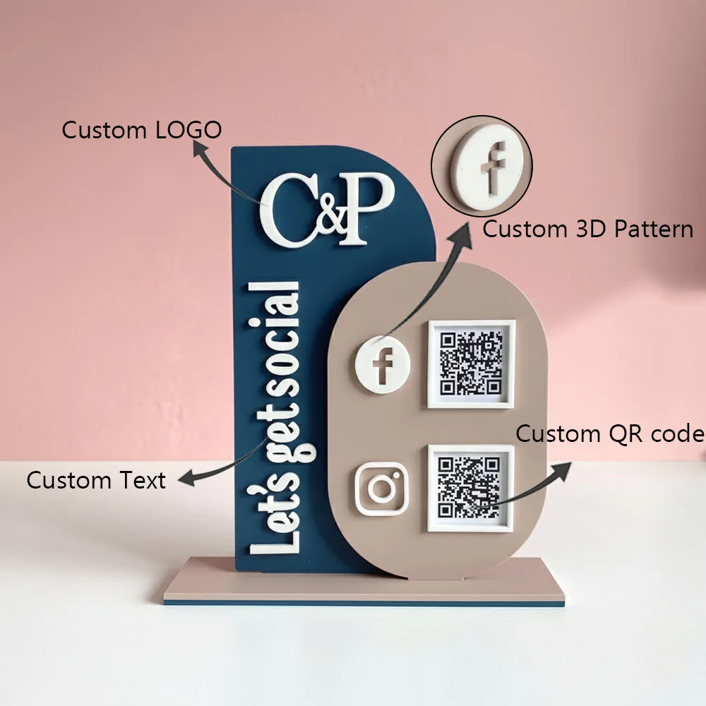 حامل عرض رمز الاستجابة السريعة لسطح المكتب من الأكريليك قابل للتخصيص مناسب لتاجر الوسائط الاجتماعية للأعمال وجامعي مراجعة Google