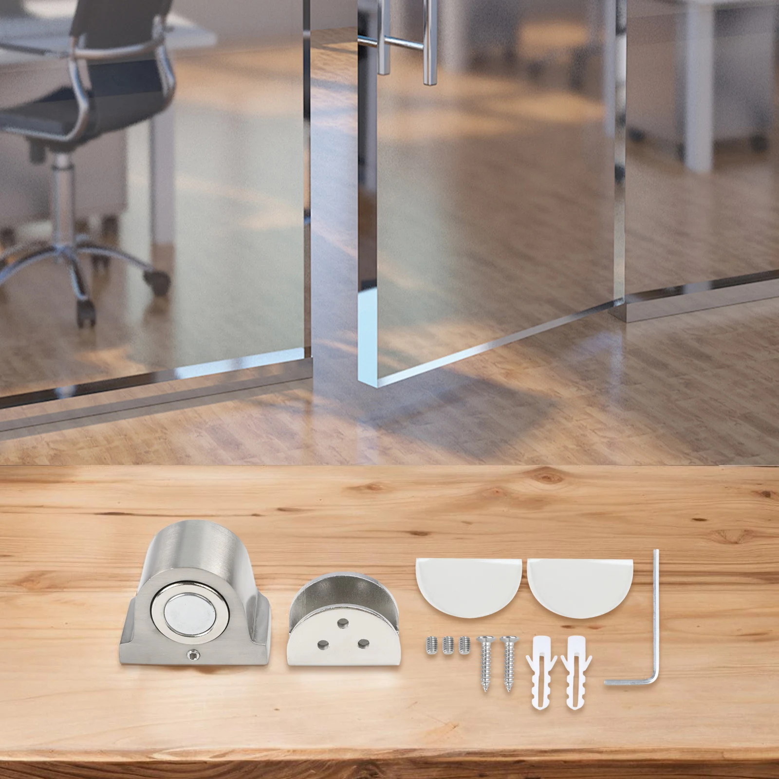 

Удобное решение. Держатель для стеклянной двери. Простая в использовании. Фиксированная установка. Установка на полу. Высококачественный цинковый сплав.