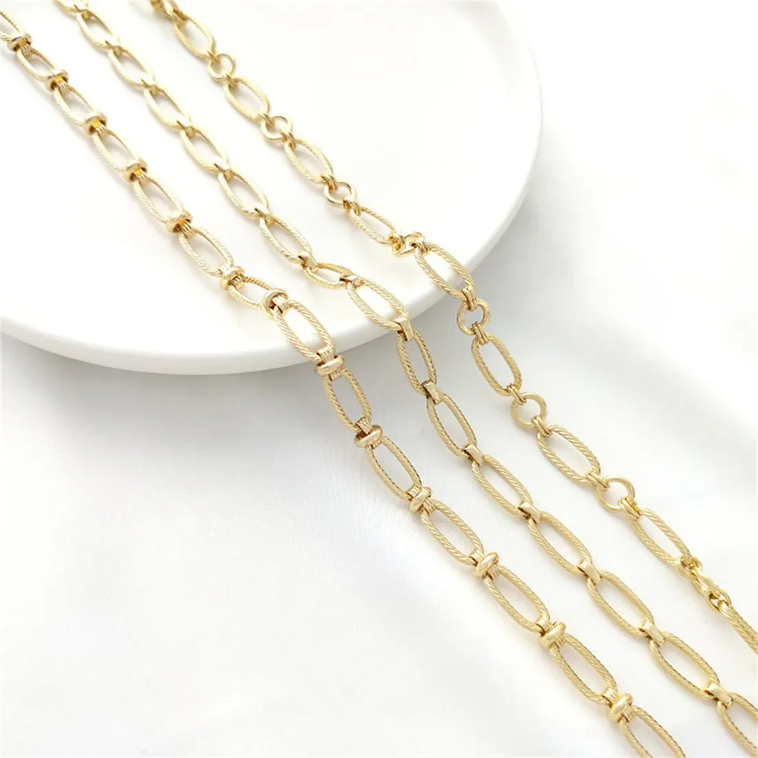 

14K Gold Wrapped Oval Fried Dough Twists Chain Manual Long O-ring Chain Diy Bracelet Necklace Jewelry Hand Made Loose Chain B671