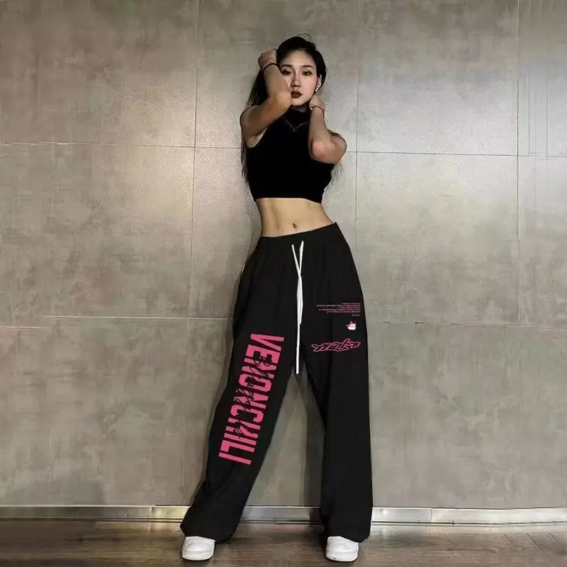 Hip hop letter printed wide leg pants for spring and summer 2024 new trendy brand loose casual pants oversized girl pant