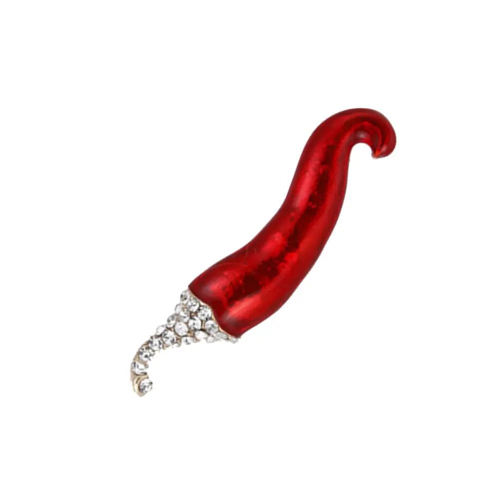 

Chili Shaped Brooch Pin Rhinestone Embellished Personality Plant Design Oil Drip Style Red Metal Alloy Breastpin For Women Hair
