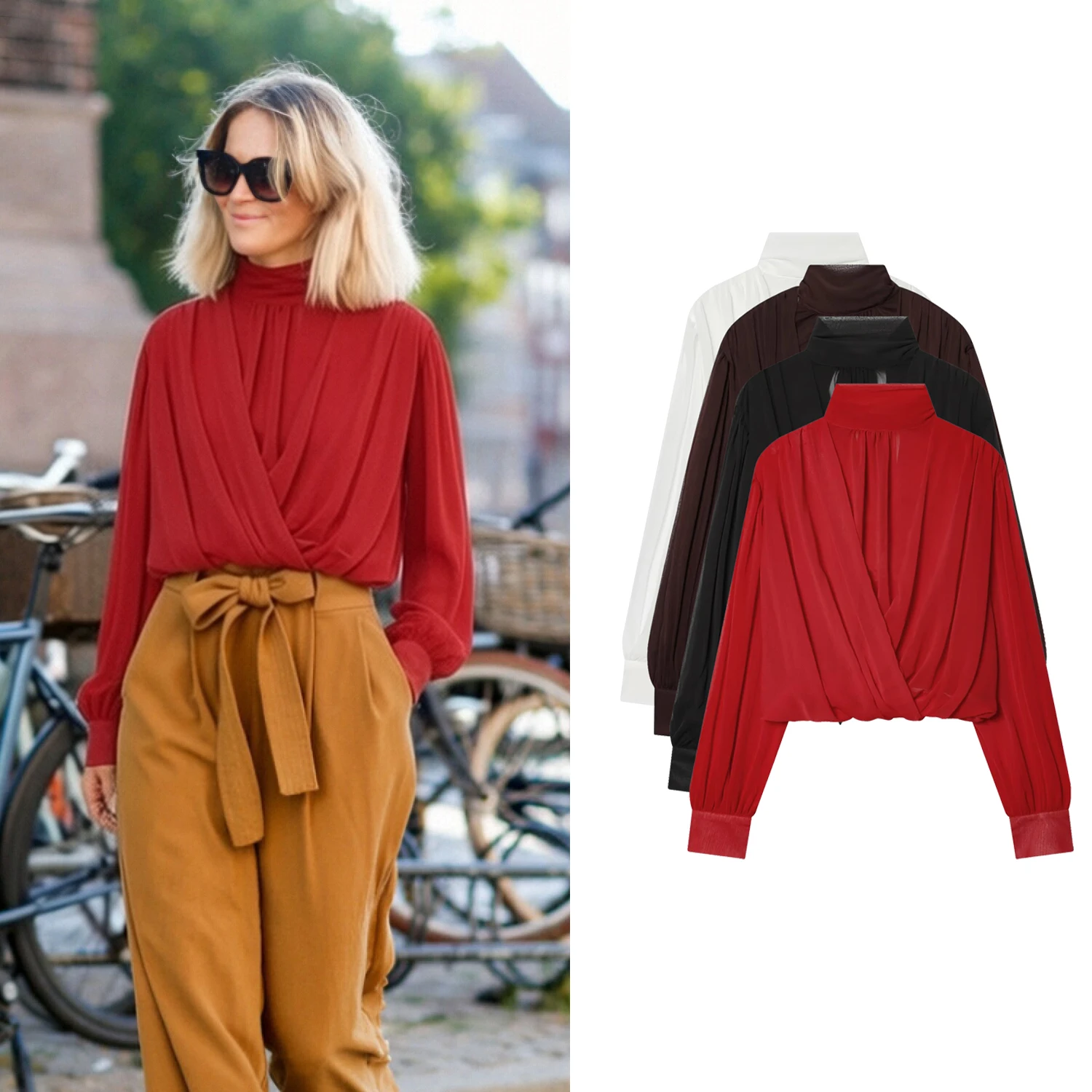 

Женские элегантные однотонные плиссированные блузки: новинка весенней коллекции, модные женские пуловеры с длинным рукавом, шикарные блузки для вечеринок с бантом и шнуровкой