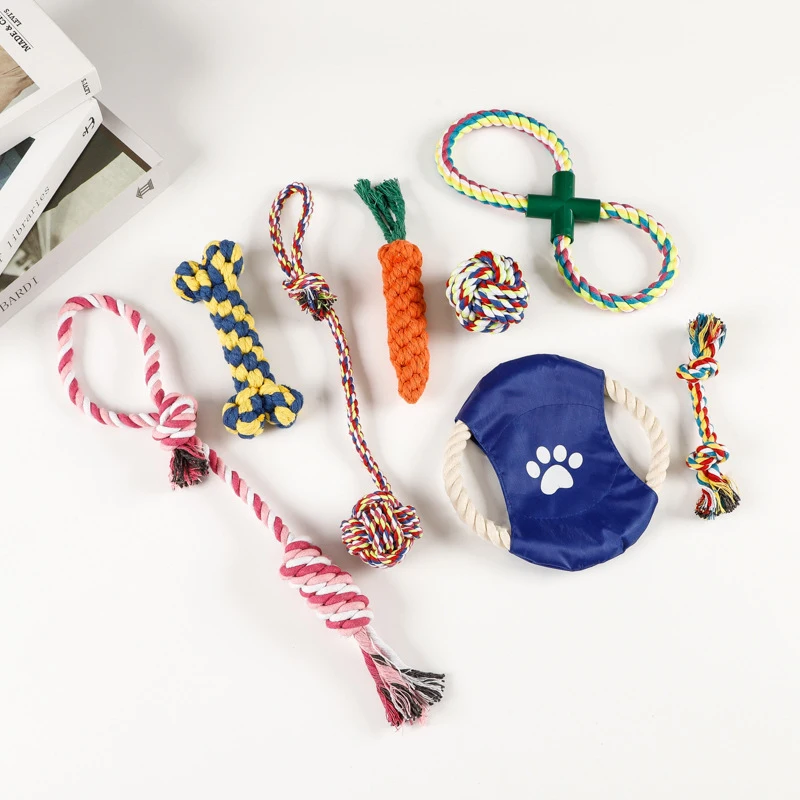 Pet Toy Set: Cotton Rope Toys for Dogs, Ten-Piece Set for Entertaining and Teething