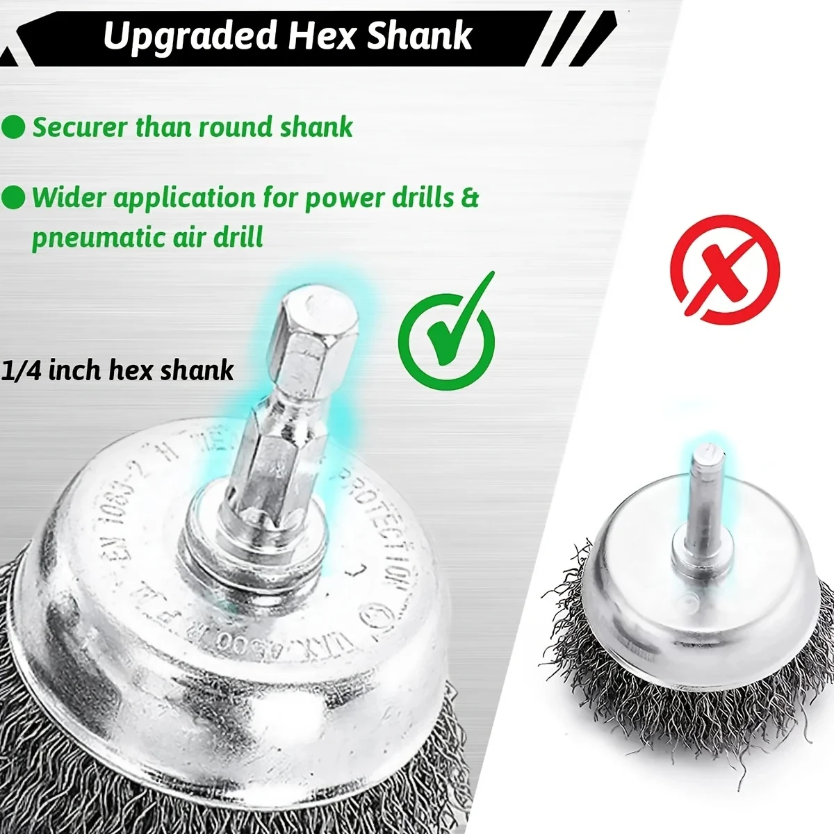 Wire Brush Wheel Cup Brush Set 10 Pack,Wire Brush for Drill 1/4 Inch Hex Shank 1/4 Inch Coarse Carbon Steel Crimped Wire Wheel