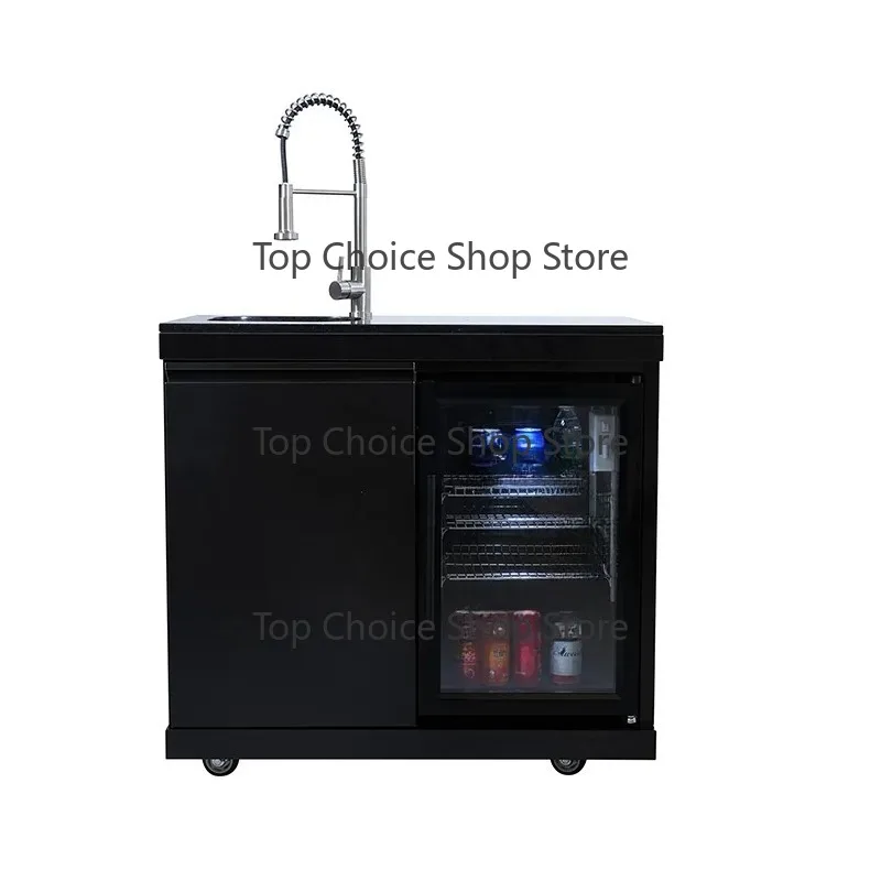 High quality black marble countertops for outdoor kitchens Stainless steel lockers Heat-resistant sinks Refrigerator