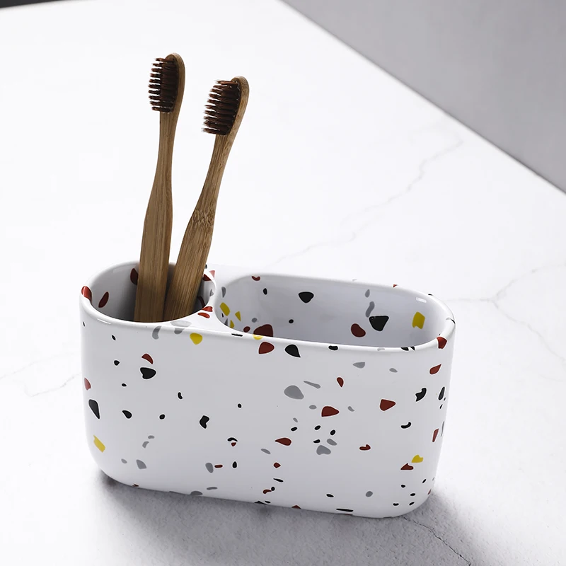 Bathroom Decoration Accessories Creative Terrazzo Ceramic Mouthwash Cup Toothbrush Socket Bathroom Toiletries Bathroom Supplies