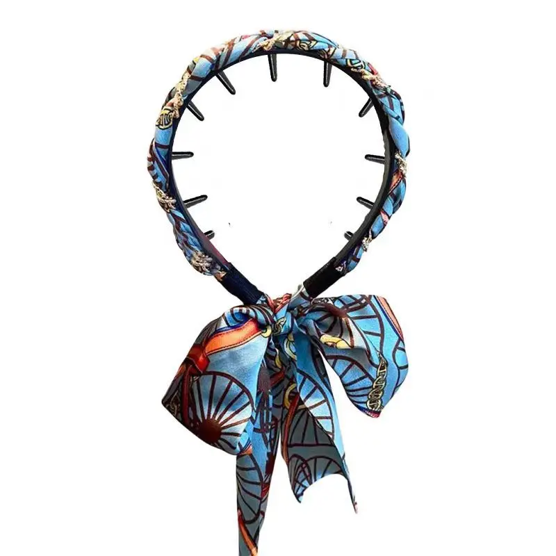 

Korean Style Hair Accessories Vintage Printed Long Silk Ribbon Hairband Elegant Women's Headband Fashion Hair Accessories