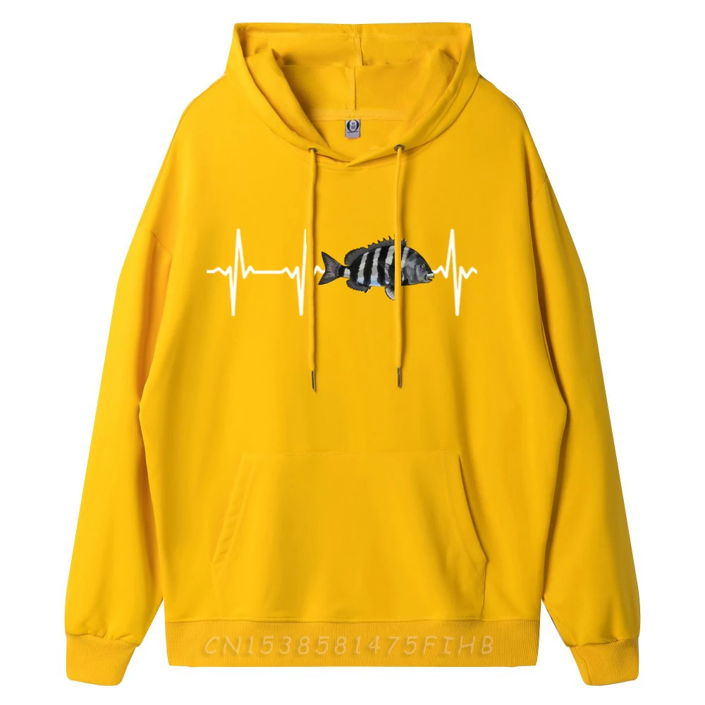 Sheepshead Heartbeat For Saltwater Fish Fishing Lovers Men Pullover Hoodies High Quality Hoodie Father's Day