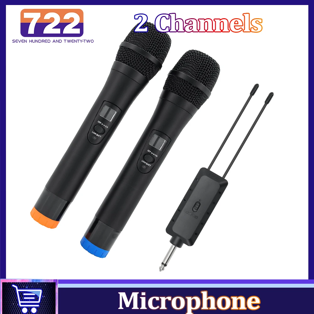 2pcs Microphone Professional Wireless Microphone Recording Karaoke Mic With Rechargeable Lithium Battery 2 Channels UHF for Sing