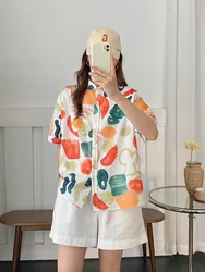 100% Cotton Women's Hawaiian Shirts Hawaii Beach Print Fashion Resort Clothes Women Short Sleeve Blouse Large Sizes Tops