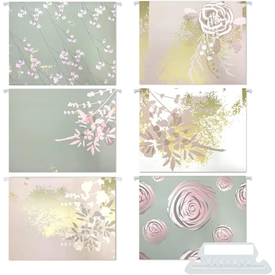

Hanging File Folders Floral Design Letter Size with 1 5 Adjustable Cut Tabs Assorted 6 Styles Decorative Drawer Desk and Cabine