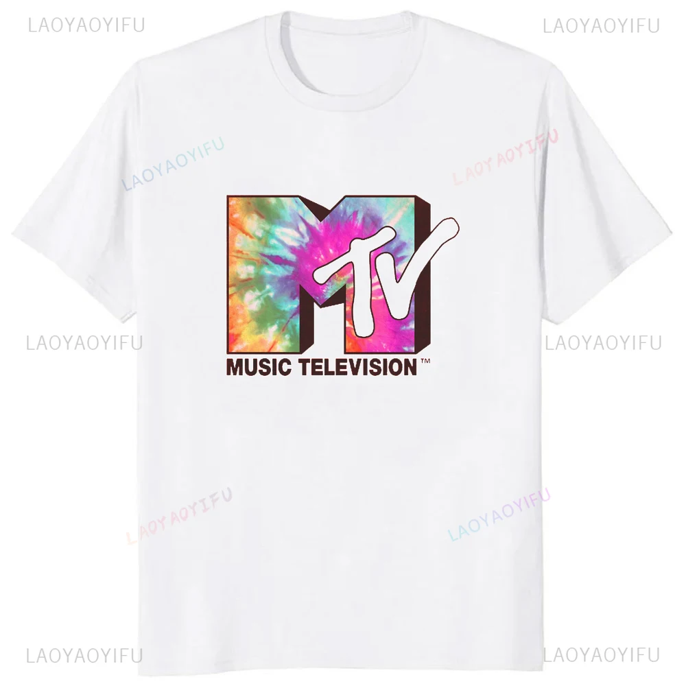 Homens e mulheres clássico MTV logotipo impresso t-shirt, moda casual, streetwear camiseta, confortável, respirável, streetwear, gráfico impresso, MTV