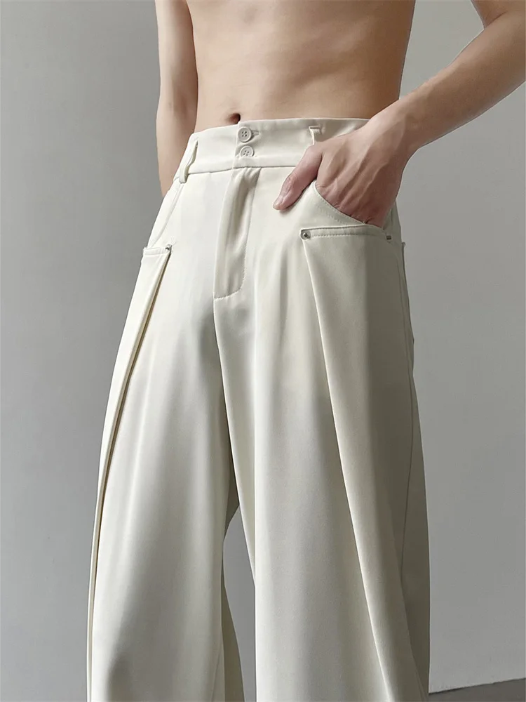 

Summer Thin Men's Tall Extended Wide Leg Ice Silk Casual Pants Oversize Loose Drapey Suit Trousers Faionable Straight Leg T...