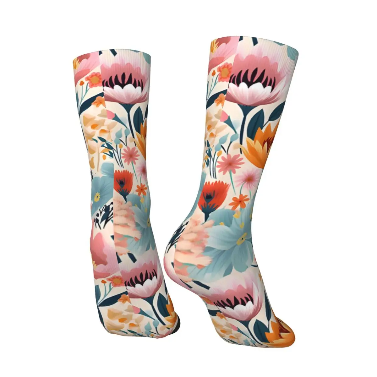 TIKI Colorful Flowers Peonies,Orchids,Daisy,Tulip And More Men's Socks Street Style Novelty Casual Crew Crazy Sock Gift Printed