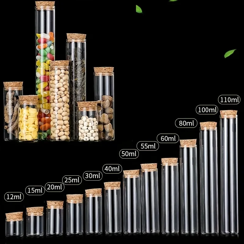 Glass Vial Bottles with Corks - 30mm Straight Mouth - 10 Pack - Clear Glass Storage Containers for Samples, Crafts & Decorations