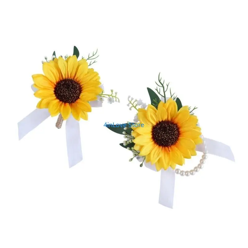 T4MD 6 Pezzi Fiori Matrimonio Grooms Fiore Toracico Donne A Fiore Da Polso-image