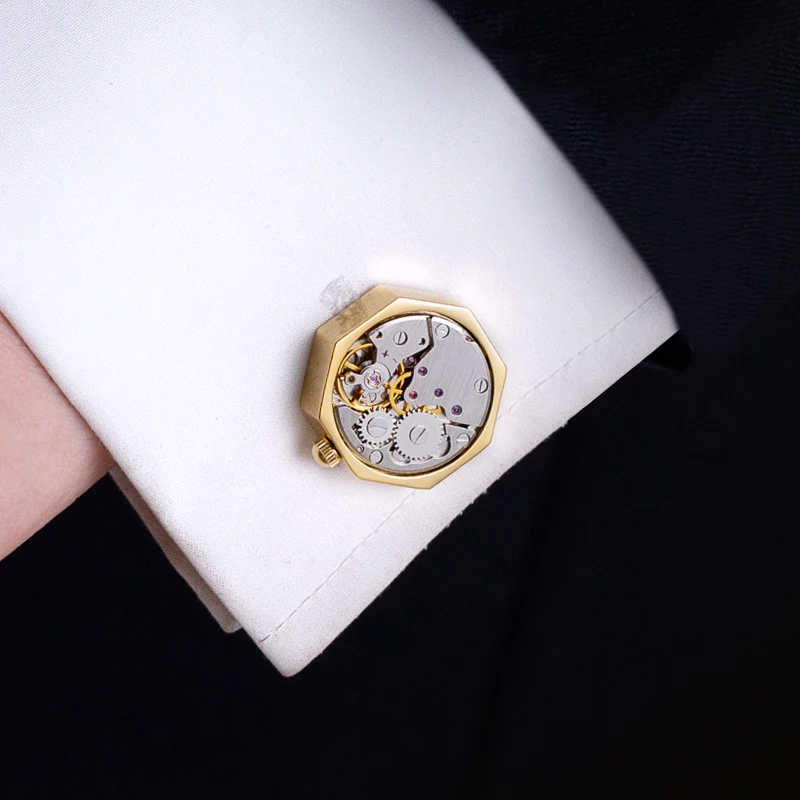 KFLK jewelry shirt cufflink for mens Brand cuff button Gold-color watch movement cuff link High Quality abotoadura guests