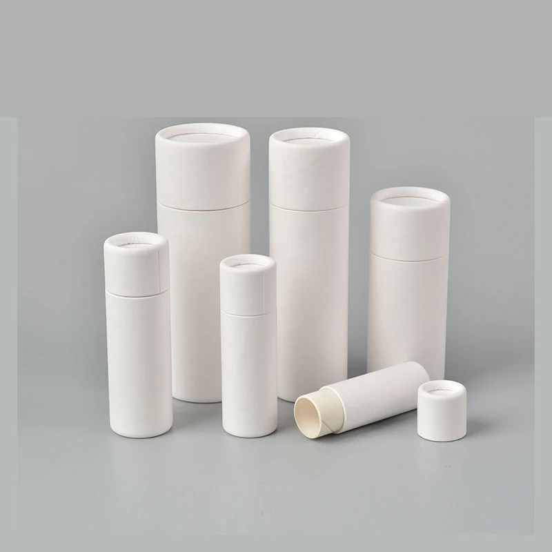 50PCS Eco-friendly White Color Empty Paper Lipstick Tube Lip Balm Oil Proof ,Deodorants Biodegradable Pushing Cylinder Packaging