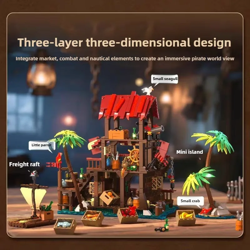 Modèle de château médiéval, blocs de construction du marché de la baie des pirates, briques d'architecture compatibles Street View, jouets éducatifs, cadeaux pour enfants