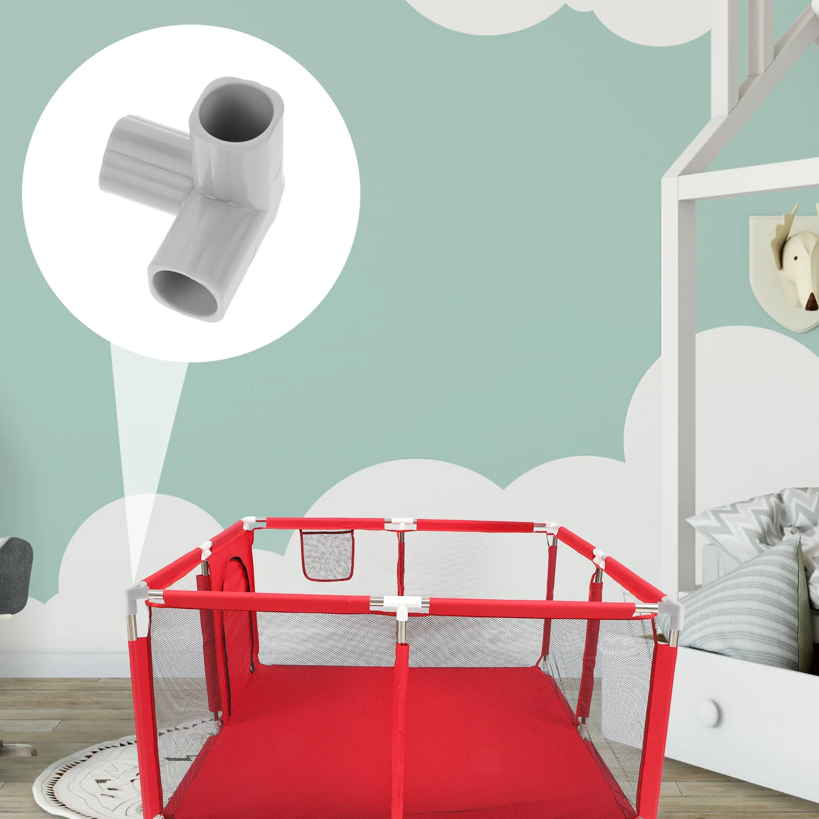 

4Pcs Fence Connectors for Kids Play Area Heavy Duty Steel T-Shaped 3-Way PVC Fittings for Indoor Outdoor Use Grey