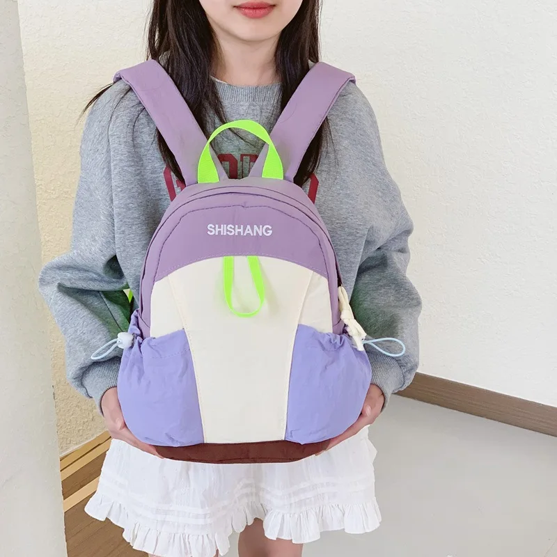 Lightweight Color Block Nylon Backpack For Girls Waterproof Small Daypack Toddler School Bag Women Kids Outdoor Sports