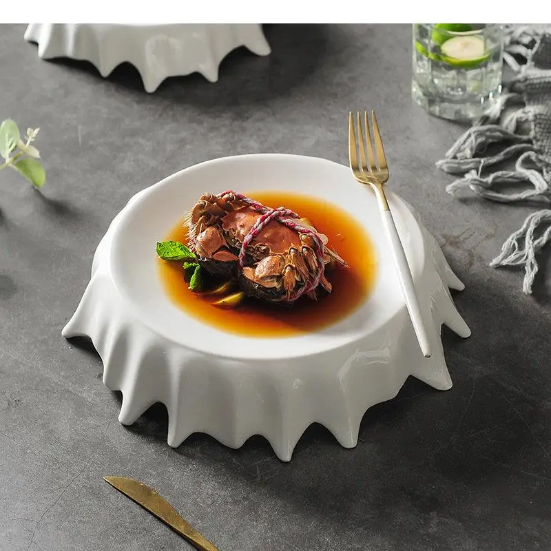 Ceramic Dinner Plate Irregular Steak Dessert Snack Plates Pasta Cake Household Solid Color Tableware