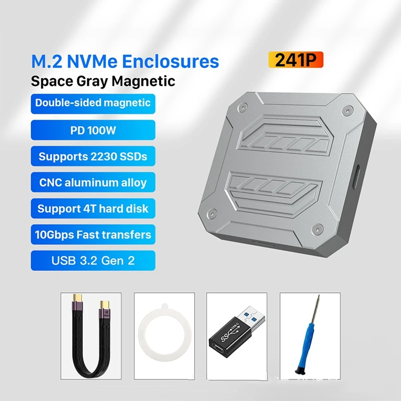 Nvme-ミニ磁気エンクロージャー,m.2からusbタイプc,pcie ssd用外部アダプター,10gbps,2230 m.2