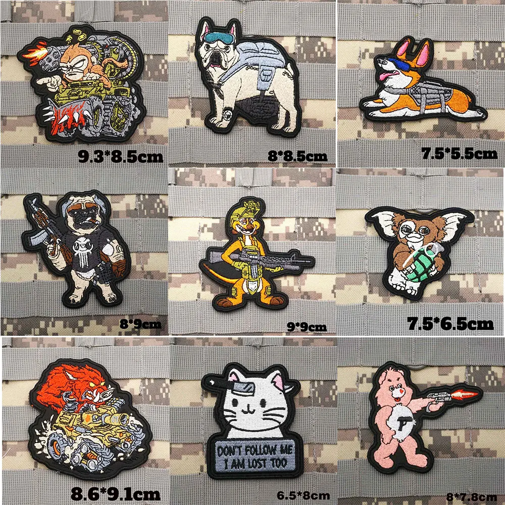 Cartoon Animal Patch Military Tactical Embroidered Patches  Armband Backpack Badge with Hook Backing for Clothing