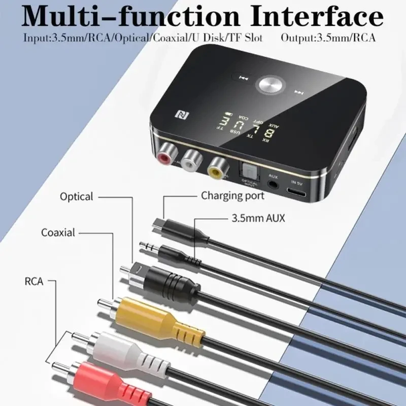 Bluetooth 5.0 Audio Receiver Transmitter FM Stereo AUX 3.5mm Jack RCA Interface NFC Wireless Audio Adapter With Remote Control