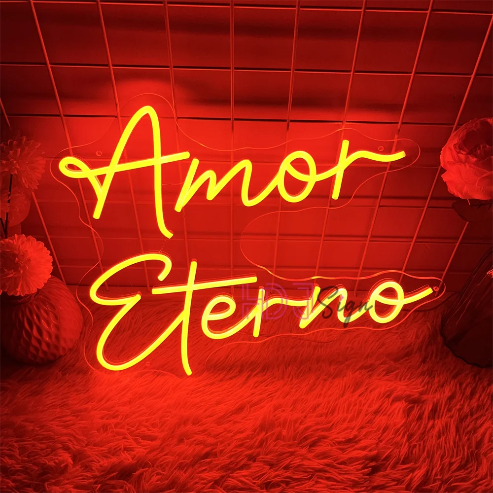 Amor Eterno Neon Led Schilder Hochzeit Hause Kunst Schlafzimmer Dekoration Spanisch Hochzeit LED Neon Lichter USB Party Zimmer Wand Dekor Schilder