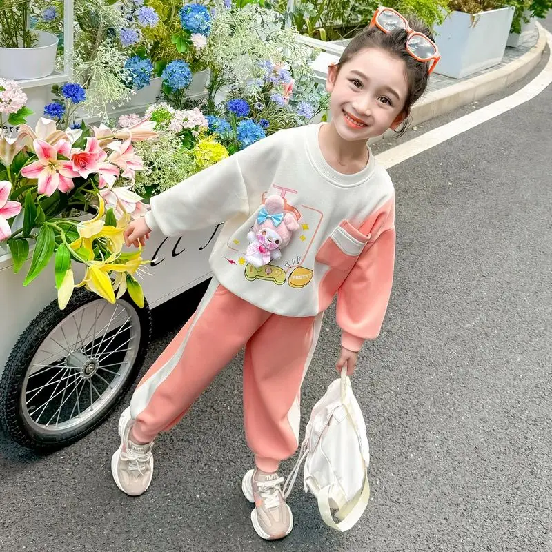 Mijn Melodie Kawaii Sanrio Ins Mooie Pop Kinderen Capuchon Kleding Schattige Cartoon Baby Mode Vrije Tijd Shirt Broek Geschenken Voor Kinderen