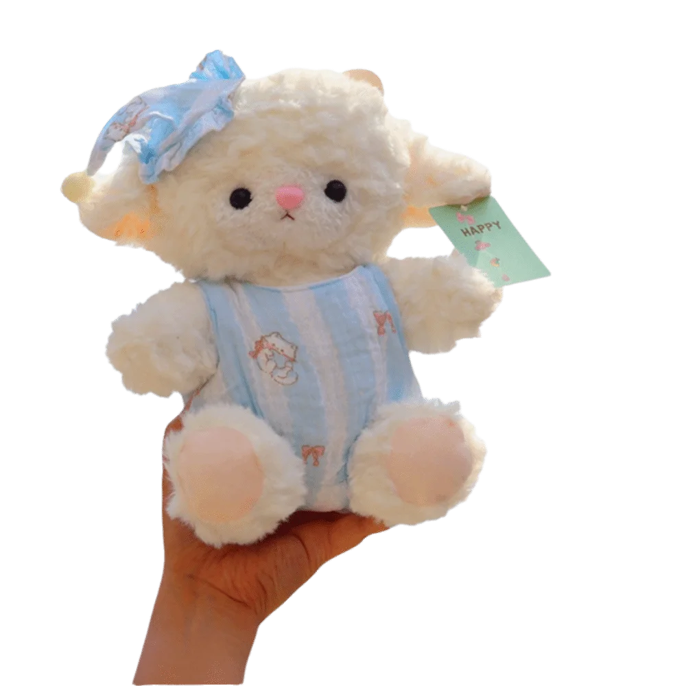 ตุ๊กตาแกะน้อยสวมชุดนอน ตุ๊กตาขนนุ่มคุณภาพสูง สวมหมวก เนื้อสัมผัสนุ่มฟู น่ารัก